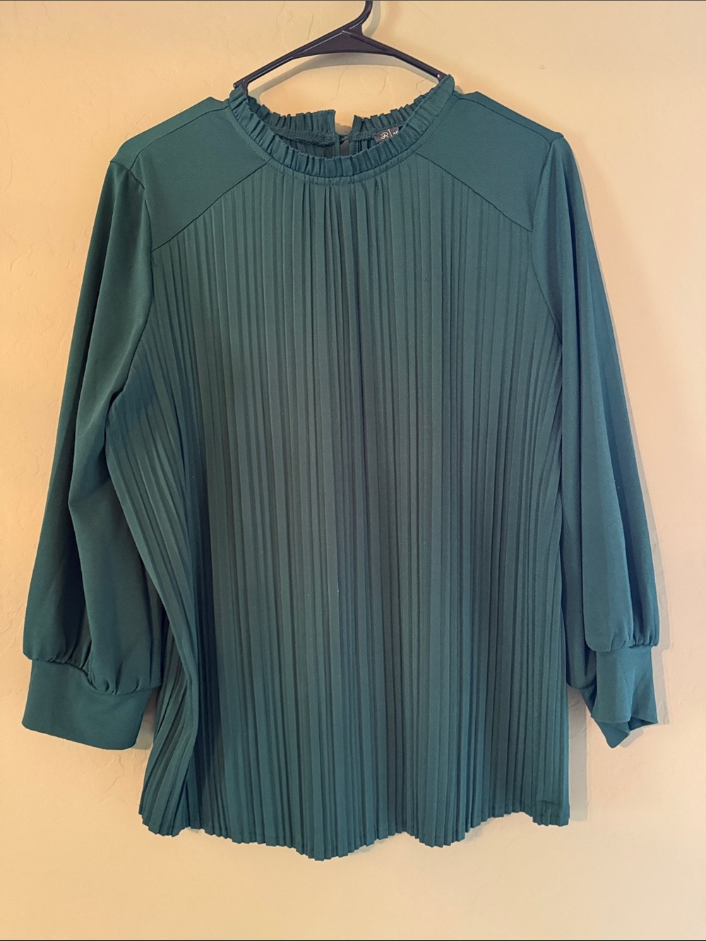 Adrianna Papell Teal Pleated Ruffle-Neck Blouse